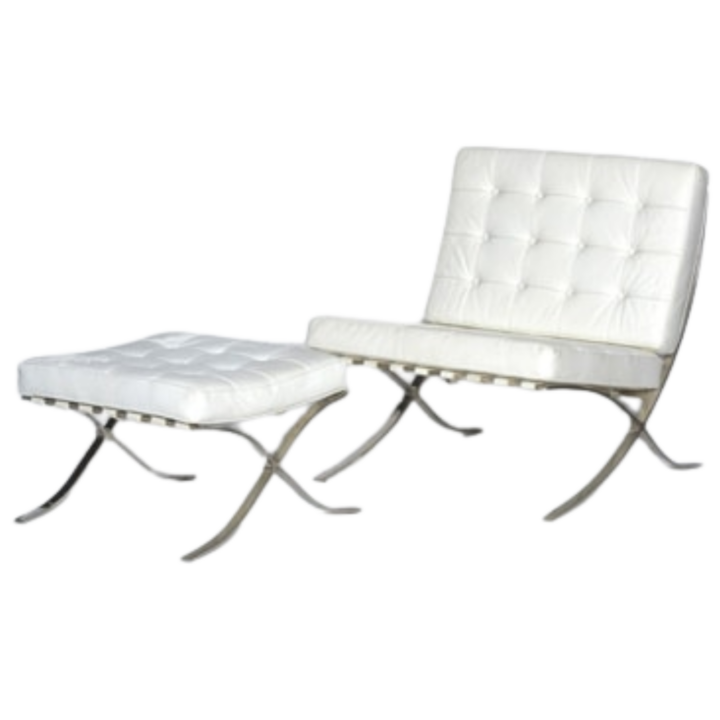 Barcelona White Chair + Ottoman