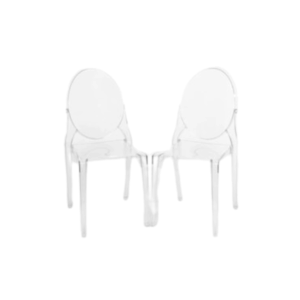 Acrylic Ghost Chair in clear finish featuring a sleek oval back and smooth, transparent design.