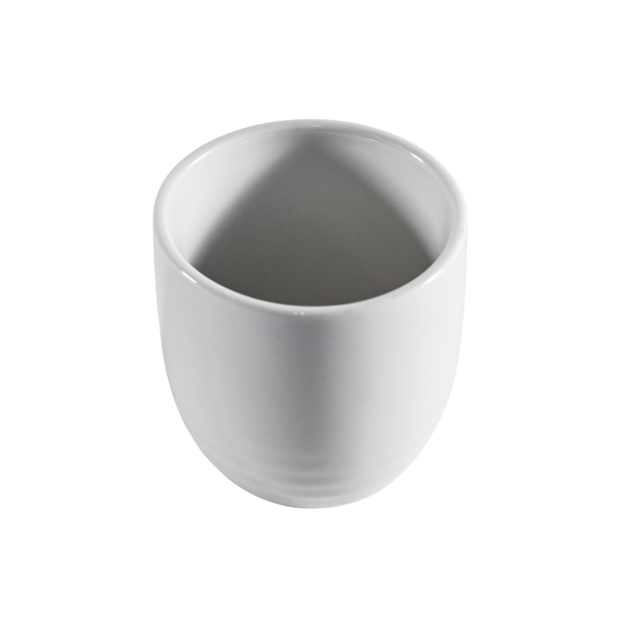 Classic White Rim Sake Cups in smooth porcelain, available in 2 oz. and 2.5 oz. sizes. These minimalist white sake cups feature a clean rounded design with a subtle rim, ideal for elegant dining or cocktail service.