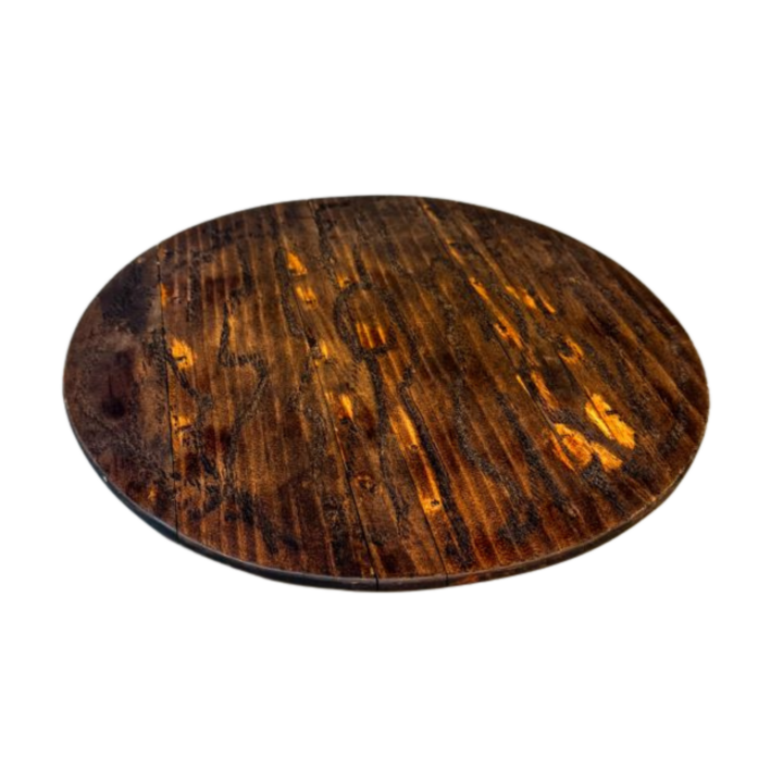 Passing Tray Wood Capri Round Charger, 12 inches — a rustic wooden charger with a rich brown finish and natural grain texture, offering a warm, handcrafted look ideal for serving or layering table settings.