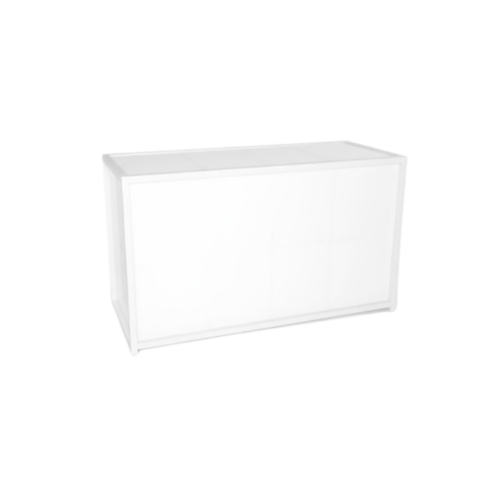 Boulevard Bar available in sleek white or black frame finish, offered in 4-foot and 6-foot lengths. Features a clean, modern design with a rectangular silhouette, ideal for contemporary events, cocktail receptions, and corporate gatherings.