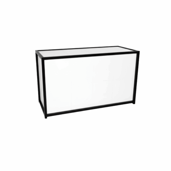 Boulevard Bar available in sleek white or black frame finish, offered in 4-foot and 6-foot lengths. Features a clean, modern design with a rectangular silhouette, ideal for contemporary events, cocktail receptions, and corporate gatherings.