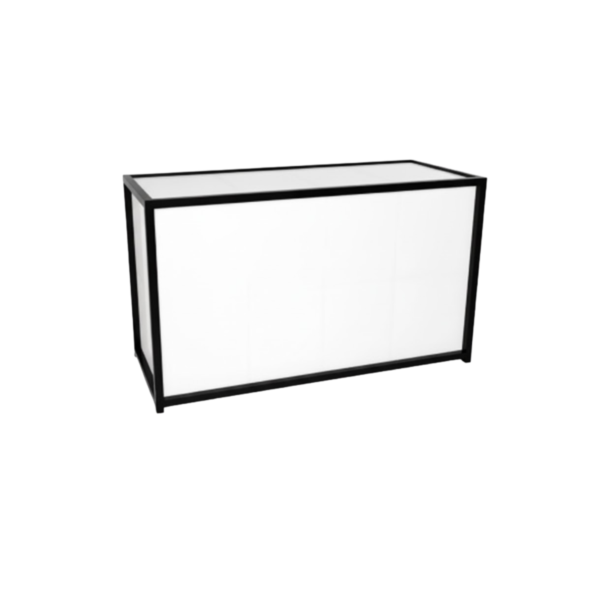 Boulevard Bar available in sleek white or black frame finish, offered in 4-foot and 6-foot lengths. Features a clean, modern design with a rectangular silhouette, ideal for contemporary events, cocktail receptions, and corporate gatherings.