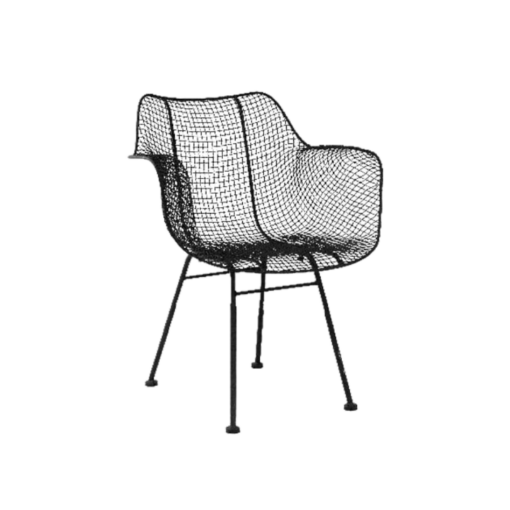 Bertoia Wire Arm Chair in brown featuring a sculptural metal frame with a curved back and integrated armrests.