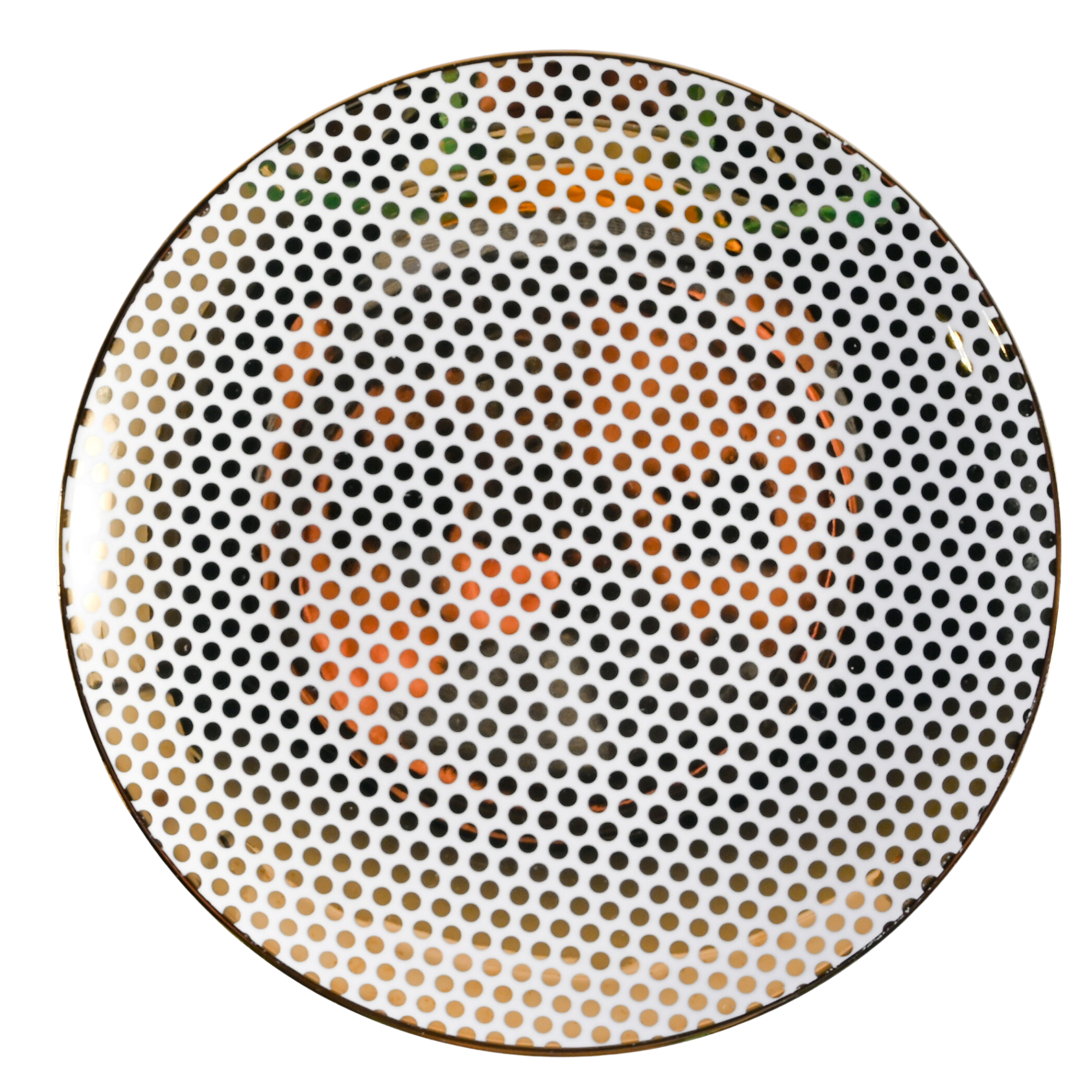 Dottie Gold Coupe Salad Plate measuring 7.5 inches, featuring a contemporary metallic gold finish with a dotted pattern design — perfect for adding texture and shine to elegant table settings.