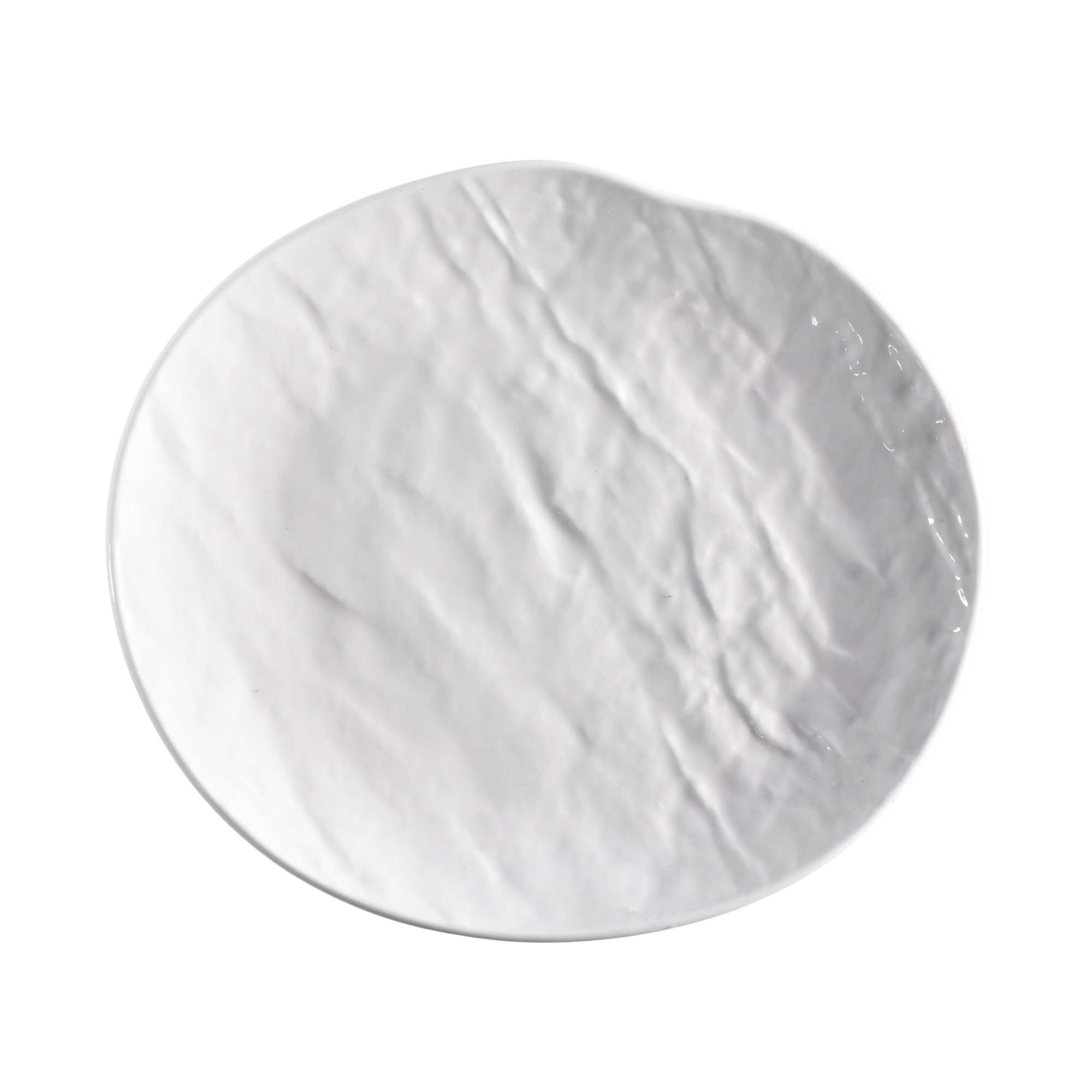 Ivory Juneau cocktail or dessert plate measuring 6.75 inches, featuring a hand-textured, organic design with a softly irregular shape for an artisanal and modern presentation.