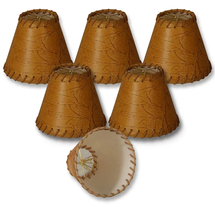 Faux 2-Tone Leather Dark Brown Chandelier Shade with Lace