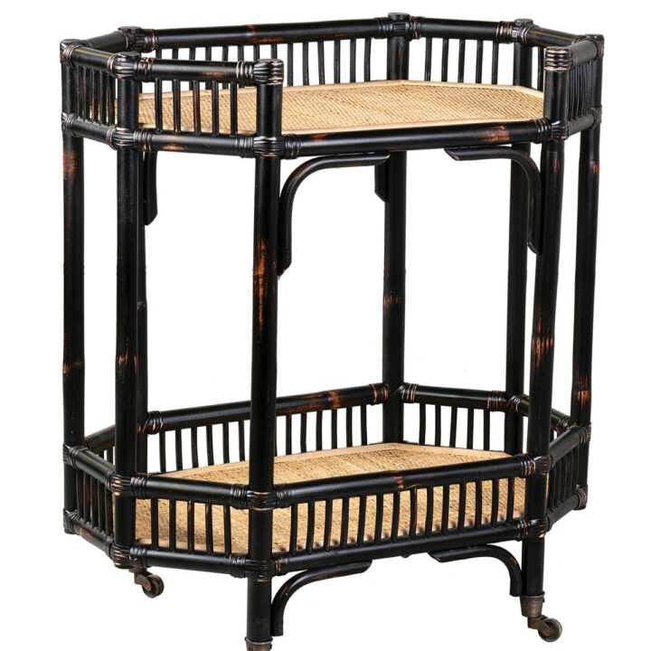 Wren Rattan Bar Cart, Black