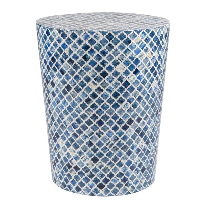 Tabla round inlay stool- blue/white