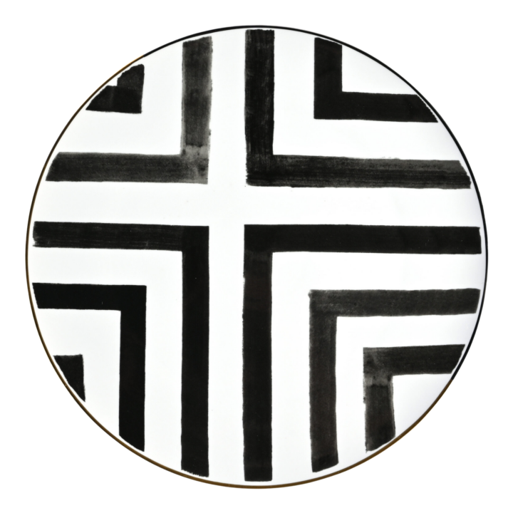 Sol Y Sombra Christian Lacroix 13 inch charger plate featuring black and white sunburst pattern — luxury designer table setting