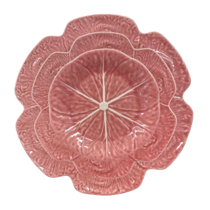 Pink cabbage leaf ceramic plates, vintage-inspired decorative china dinnerware set for table styling and serving