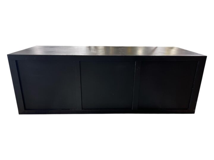 Le Mans Buffet Table in black, measuring 8'L x 36"W x 33"H. Features a clean, rectangular design with paneled detailing and a sleek matte finish—ideal for buffet displays, bar setups, or modern event serving stations.