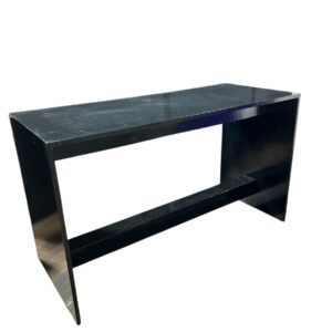 Le Mans Communal Table in black, measuring 6'L x 30"W x 42"H. Features a sleek, modern design with clean lines and a glossy finish, ideal for bar setups, receptions, and contemporary event layouts.