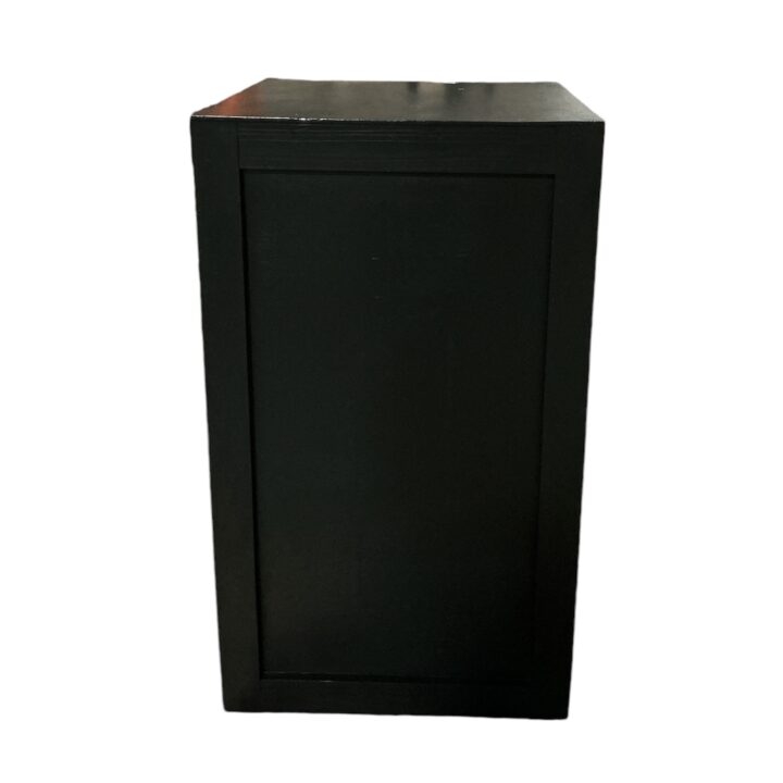 Le Cou Bar in black with a sleek rectangular design and paneled front detailing. Compact 2-foot length ideal for use as an accent bar, service station, or modular extension piece.