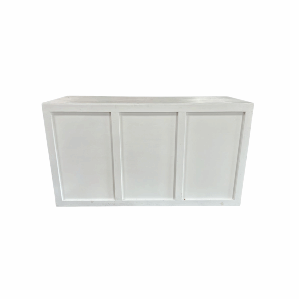 Le Cou Bar in white/ivory finish measuring 6'L x 25"W x 42"H, featuring a clean, paneled design with a classic rectangular shape.