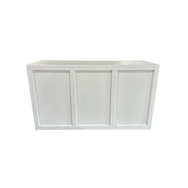 Le Cou Bar in white/ivory finish measuring 6'L x 25"W x 42"H, featuring a clean, paneled design with a classic rectangular shape.
