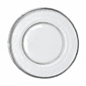 Slightly Blemished Silver Rim Bread and Butter Plate, 5.5 inches in diameter. Classic white porcelain with a reflective silver rim detail, offering a timeless and elegant look with light imperfections ideal for casual or large-scale events.