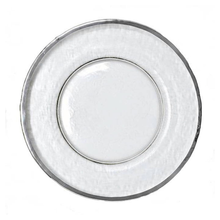 Slightly Blemished Silver Rim Bread and Butter Plate, 5.5 inches in diameter. Classic white porcelain with a reflective silver rim detail, offering a timeless and elegant look with light imperfections ideal for casual or large-scale events.