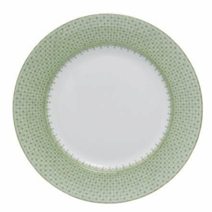 Apple Lace by Mottahedeh Dinnerware — elegant white porcelain plates with a detailed apple-green lace border and fine gold rim. Available in Dinner Plate (10.25"). Perfect for refined dining and event settings.