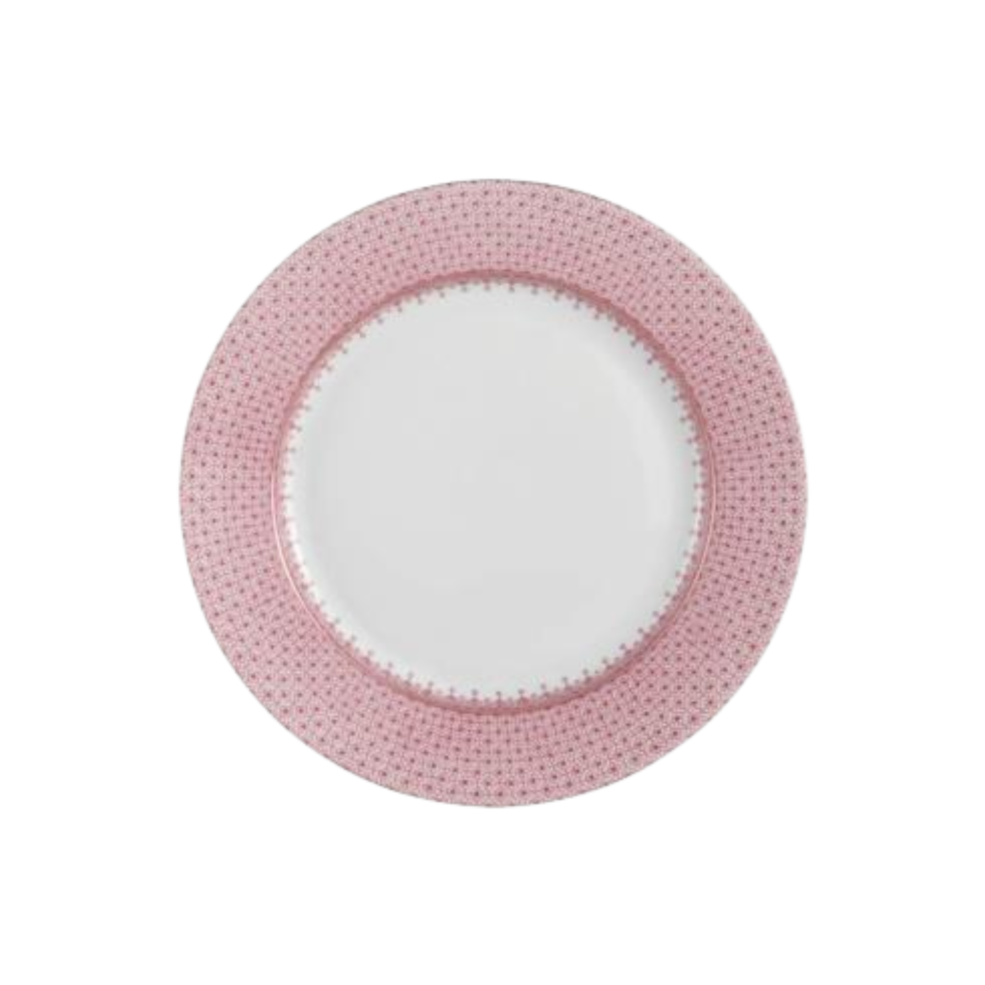 Pink Lace by Mottahedeh Dinnerware — elegant white porcelain plates adorned with a delicate pink lace border and fine gold rim. Available in Dinner Plate (10.25") and Dessert Plate (8.5"). A charming and timeless addition to romantic or spring-inspired table settings.