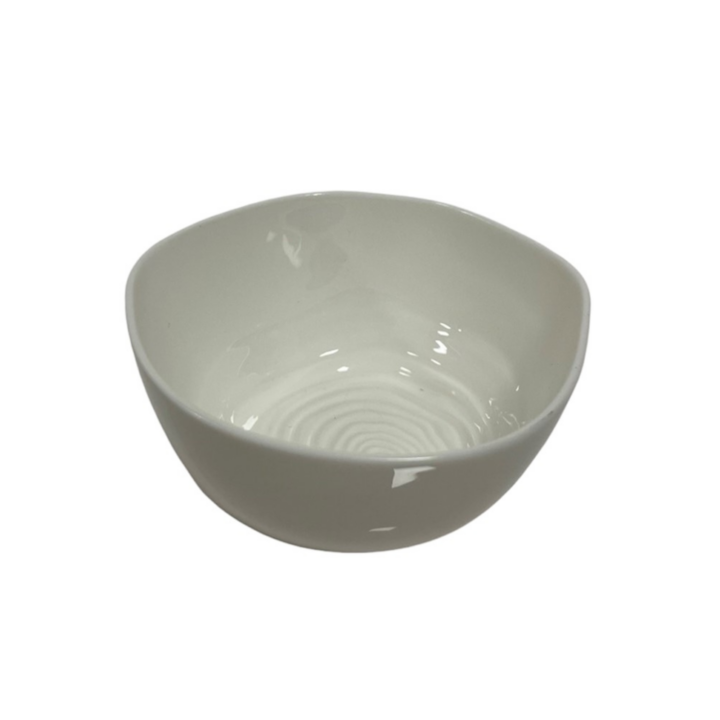 Small round ceramic bowl with a smooth white glaze finish, 4 inches in diameter and 7-ounce capacity. Ideal for serving sauces, dips, desserts, or small portions at events and gatherings.