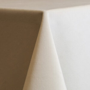 Cream velvet 132-inch round table linen with a soft, neutral ivory tone and smooth, velvety finish.