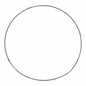 Simple black iron ring with a 6-foot diameter, featuring small attachment loops spaced around the frame. Ideal for floral installations, hanging displays, or event backdrops.