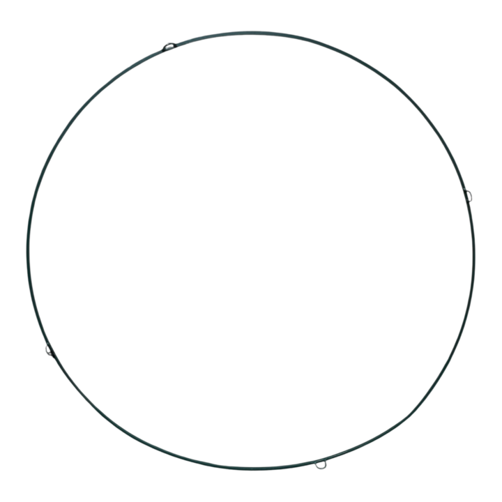 Simple black iron ring with a 6-foot diameter, featuring small attachment loops spaced around the frame. Ideal for floral installations, hanging displays, or event backdrops.