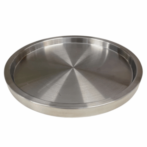 Round stainless steel passing tray with a smooth brushed finish and double-wall construction for durability and temperature retention. Ideal for serving beverages, appetizers, or hors d’oeuvres at events.