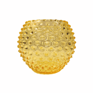 Citron yellow hobnail Globe vase with a wide, rounded shape and allover raised dot texture. Perfect for floral centerpieces or layered event styling.