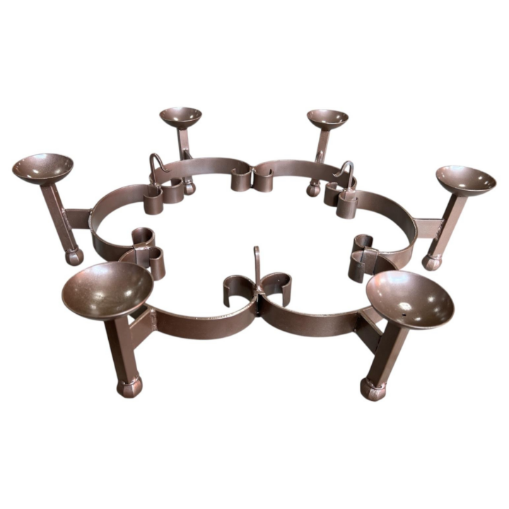Iron Candelabra in Antique Bronze — elegant multi-arm candle holder crafted from iron with an antique bronze finish, designed to hold multiple taper candles for sophisticated centerpiece displays.