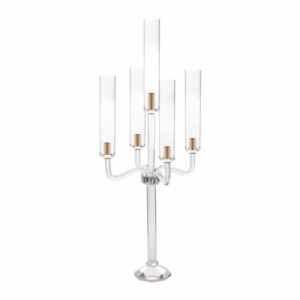 Patrizi crystal five-arm candelabra with clear glass arms, designed for candle sleeves
