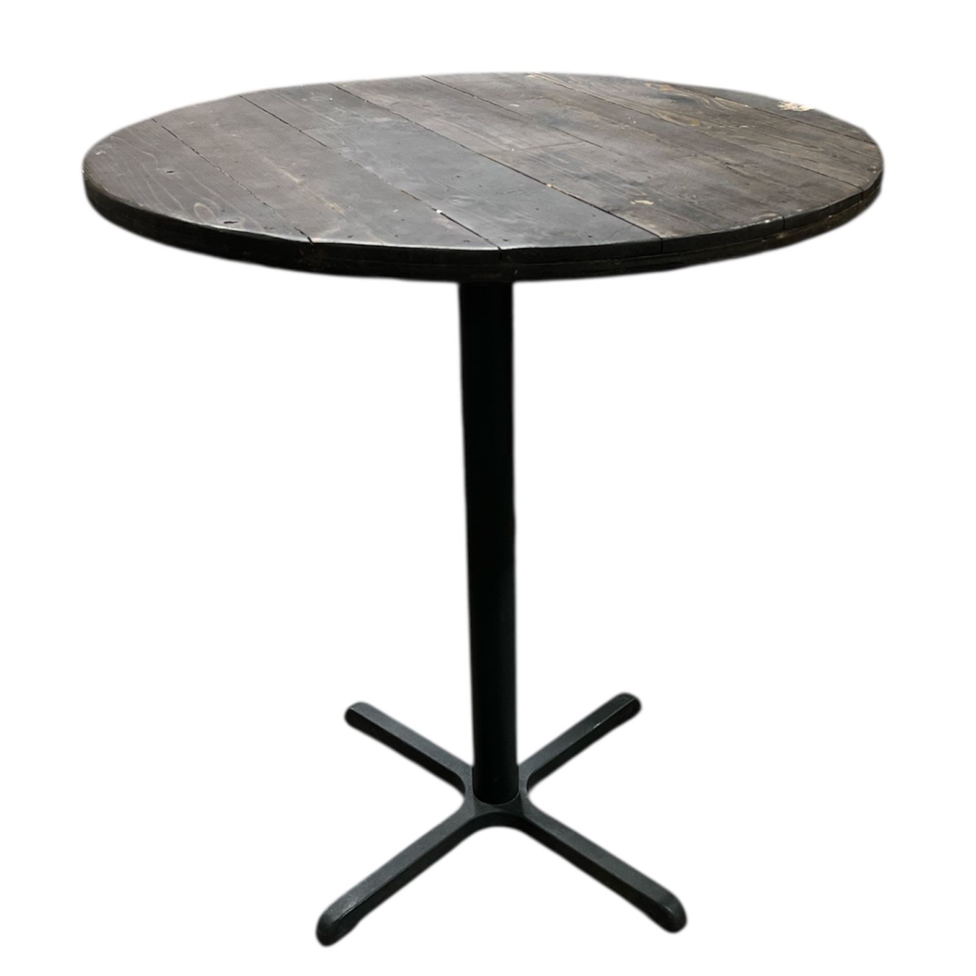 Reclaimed Wood Bar High Table 36″D, Iron Legs 