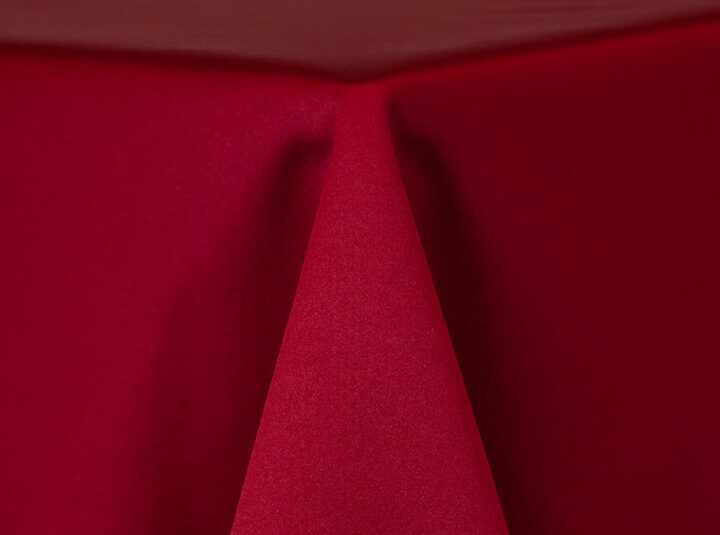 Ruby satin matte 132 inch round tablecloth with smooth finish — rich red linen for wedding and event tables