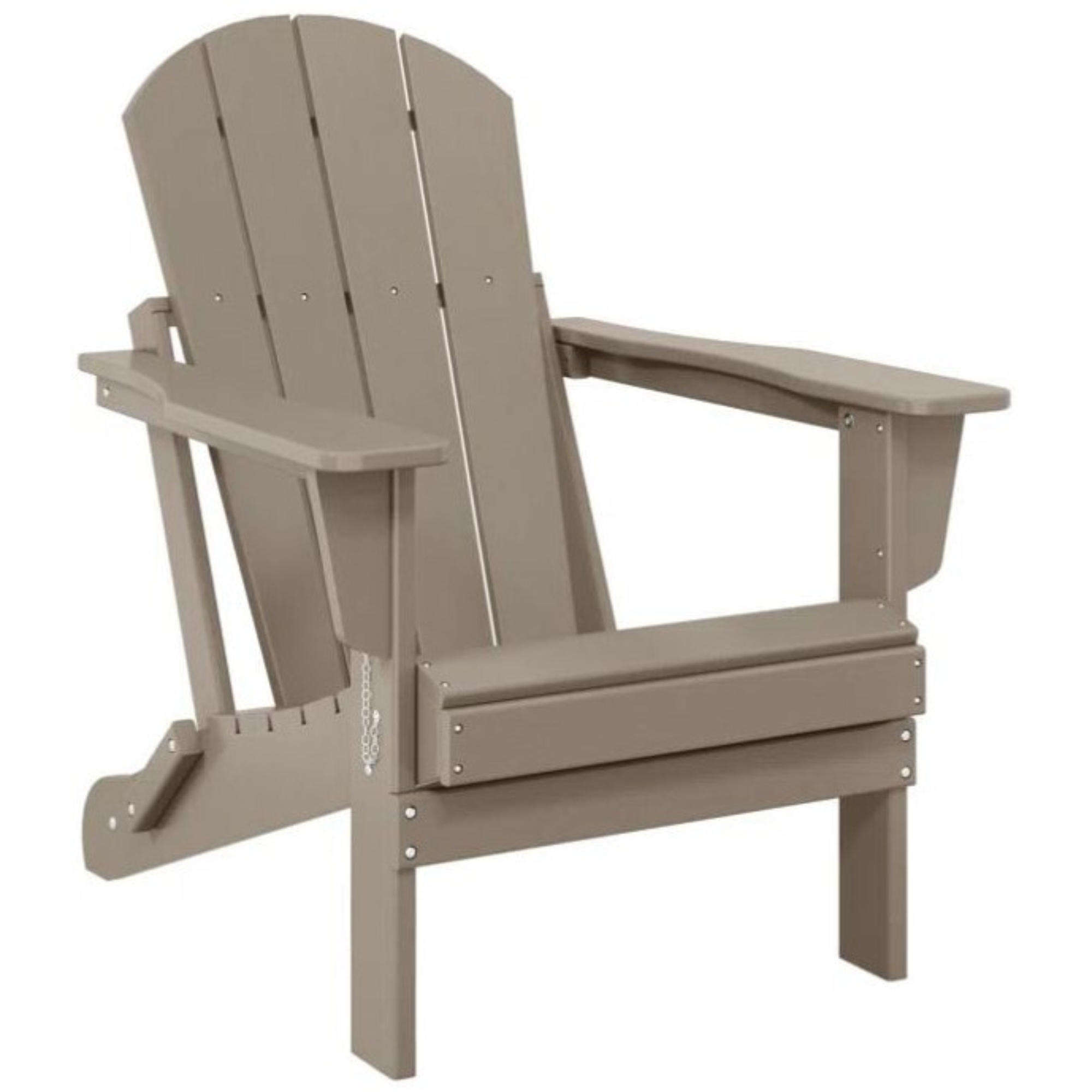 Outdoor Adirondack chair with wide armrests and slatted back, featuring a relaxed outdoor lounge design ideal for patios and event seating.