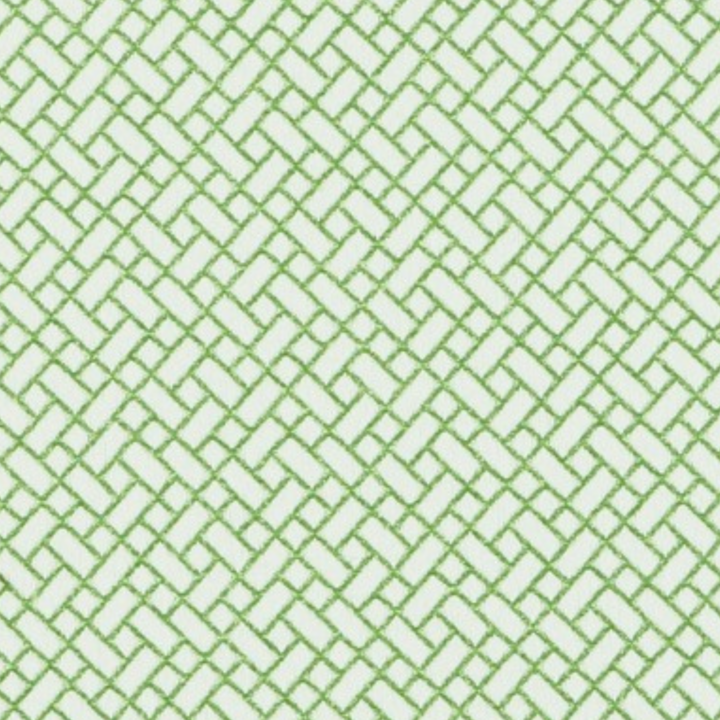 Mint green and white Pavyllon geometric patterned linen with woven tile motif