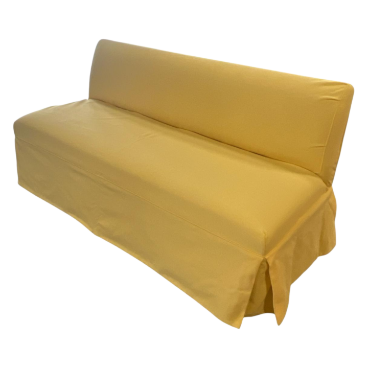 Steele slipcovered event sofa in mango yellow fabric with tailored skirt and clean back — modern lounge seating rental